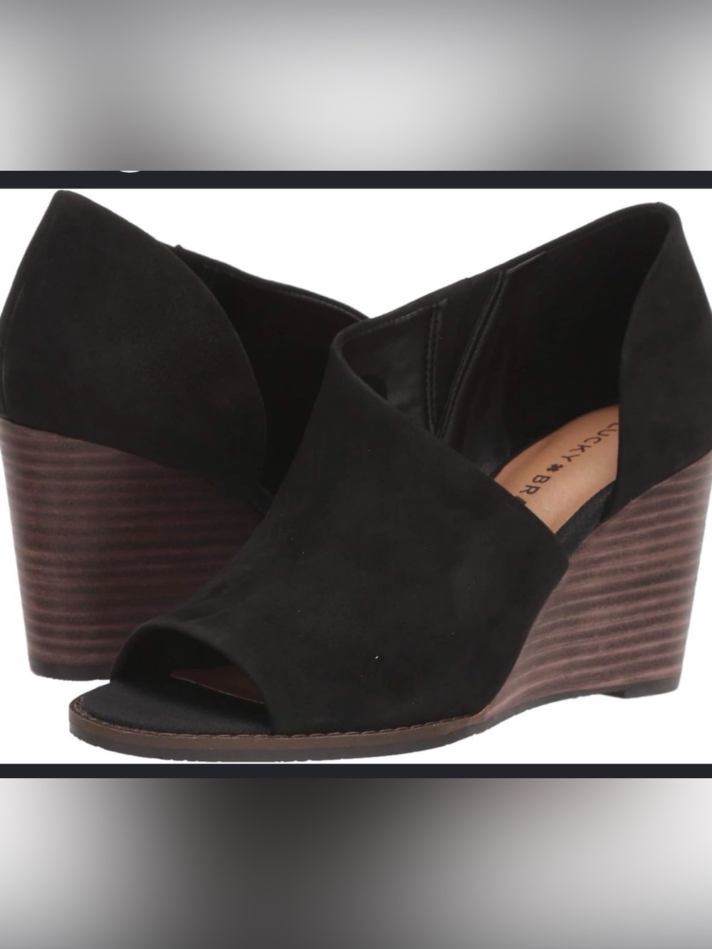 New In Box Lucky Brand Jaxy Open Toe Wedge Sz 7.5